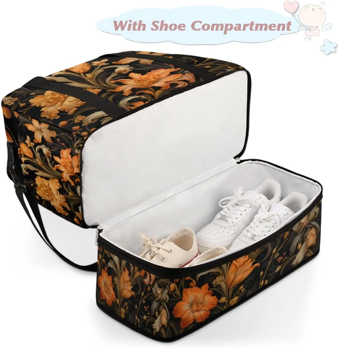 QsirBC Fox Amusing Decor Gym Bag for Women Duffle Tote with Shoes Compartment Men Weekender Duffel