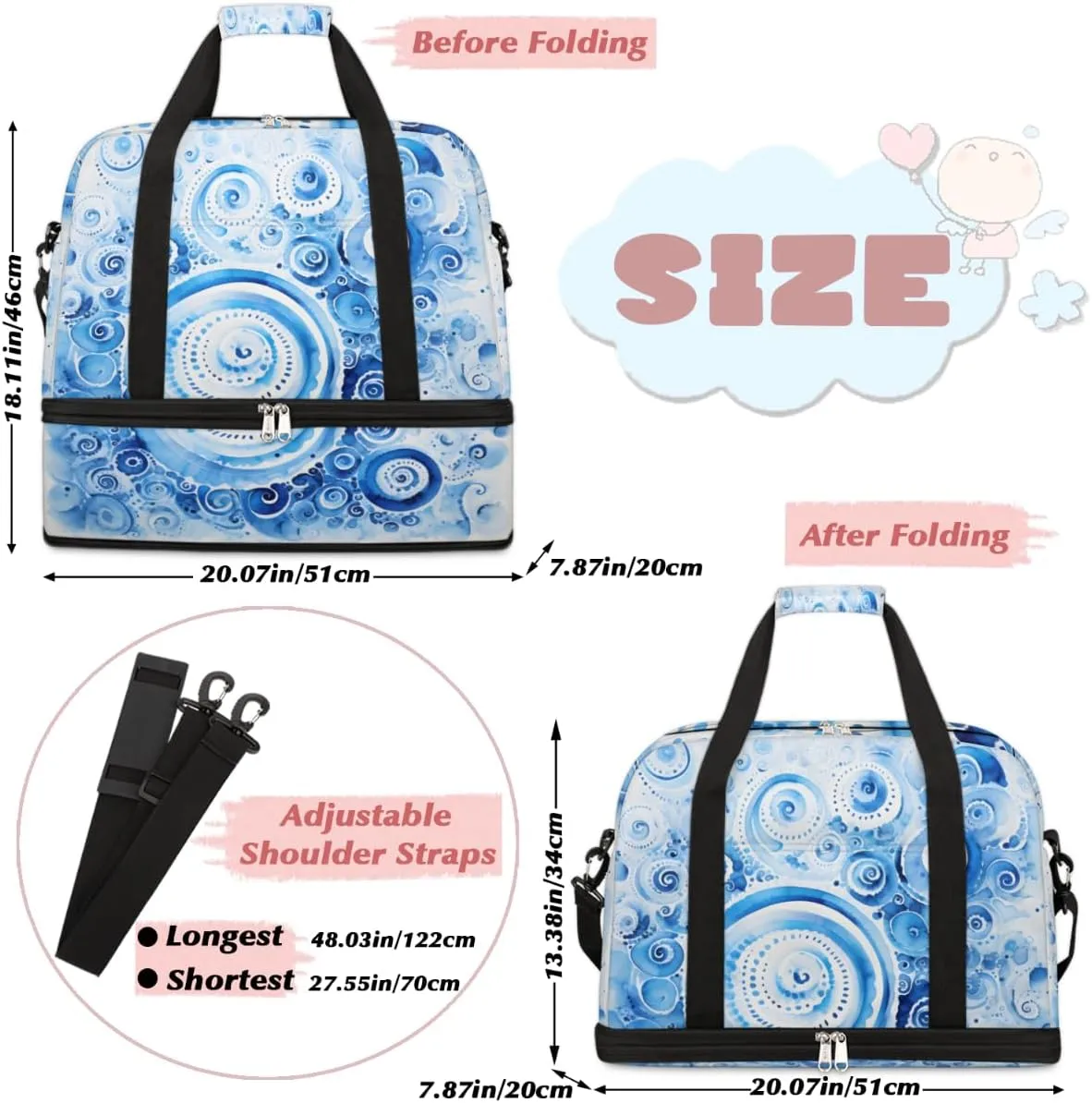 QsirBC Fox Amusing Decor Gym Bag for Women Duffle Tote with Shoes Compartment Men Weekender Duffel