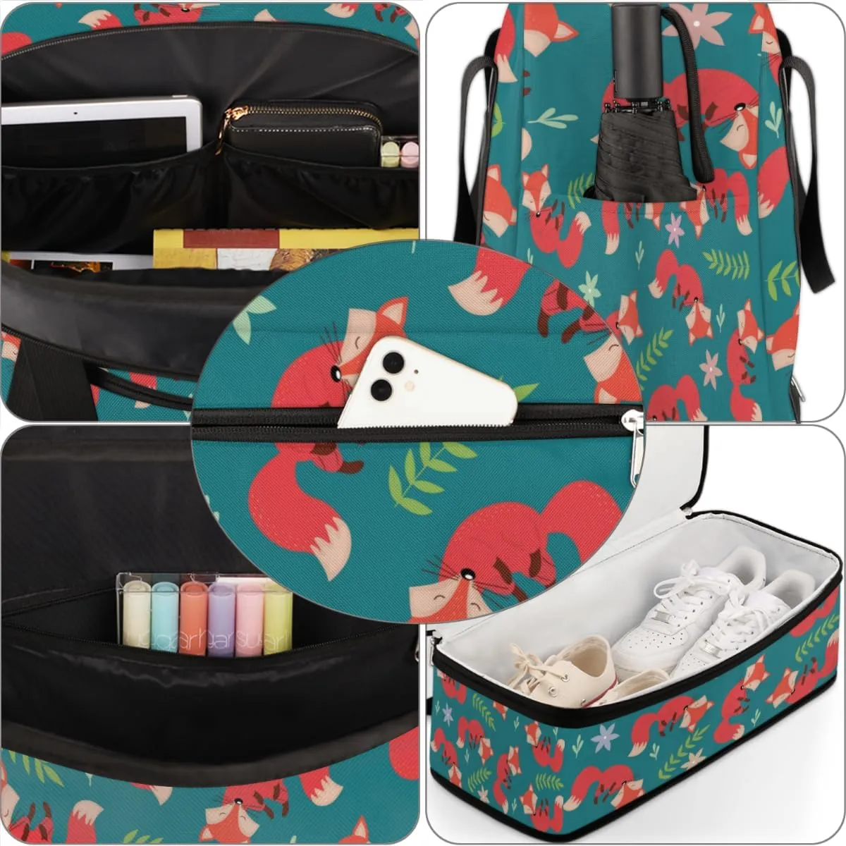 QsirBC Fox Amusing Decor Gym Bag for Women Duffle Tote with Shoes Compartment Men Weekender Duffel