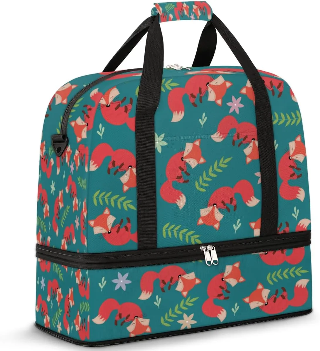 QsirBC Fox Amusing Decor Gym Bag for Women Duffle Tote with Shoes Compartment Men Weekender Duffel