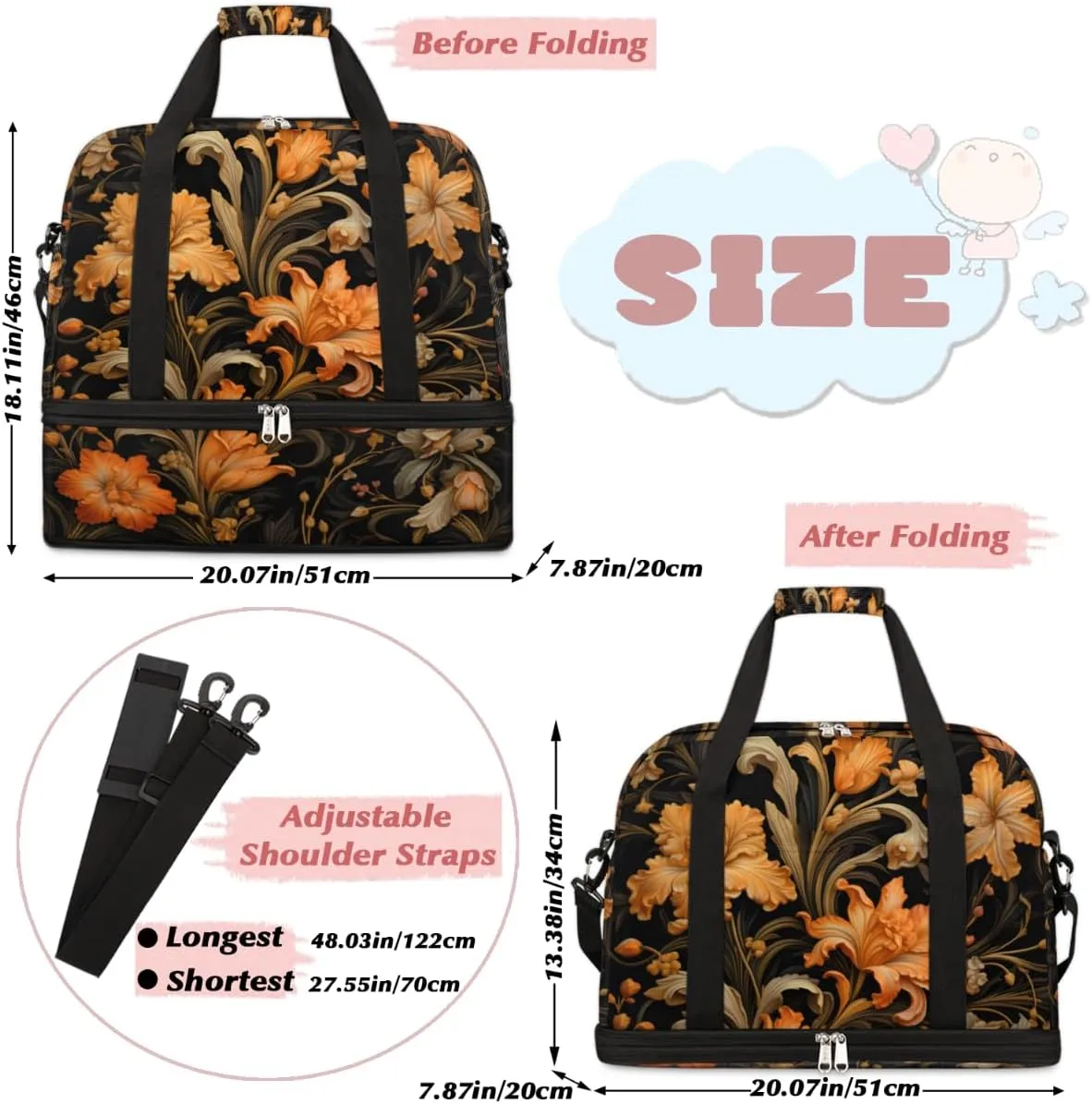 QsirBC Fox Amusing Decor Gym Bag for Women Duffle Tote with Shoes Compartment Men Weekender Duffel