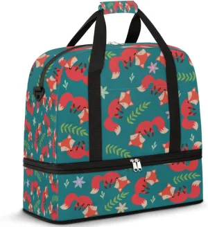 QsirBC Fox Amusing Decor Gym Bag for Women Duffle Tote with Shoes Compartment Men Weekender Duffel