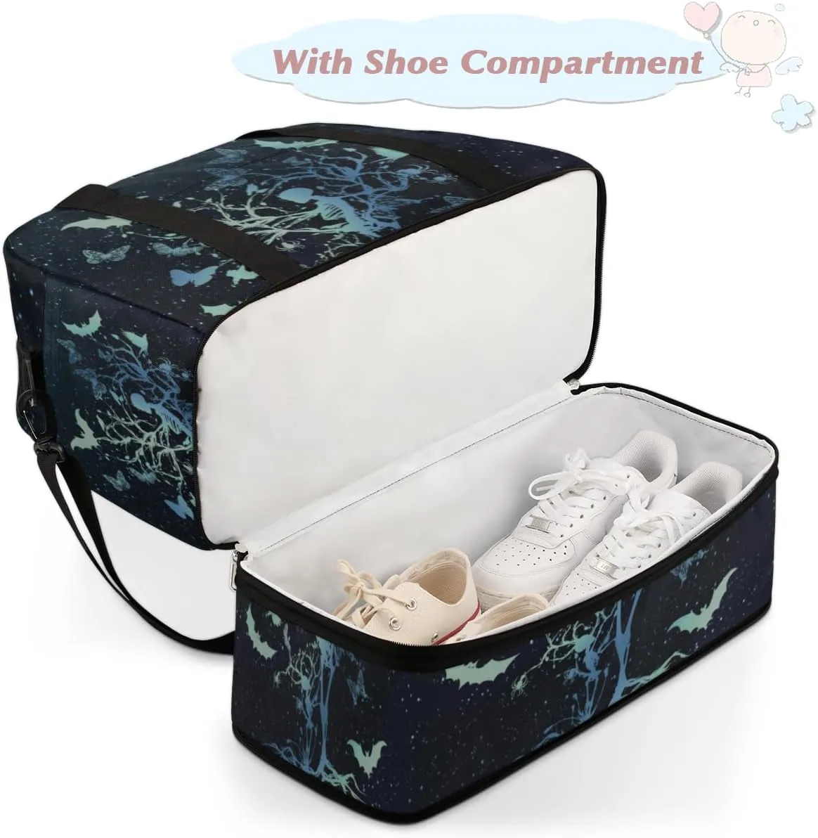 QsirBC Fun Skull Theme Gym Bag for Women Duffle Tote with Shoes Compartment Men Weekender Duffel