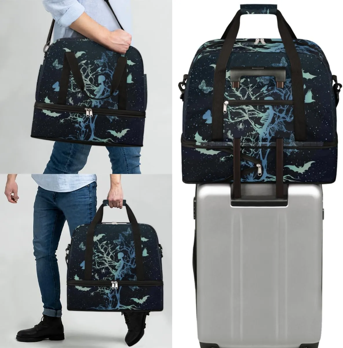 QsirBC Fun Skull Theme Gym Bag for Women Duffle Tote with Shoes Compartment Men Weekender Duffel