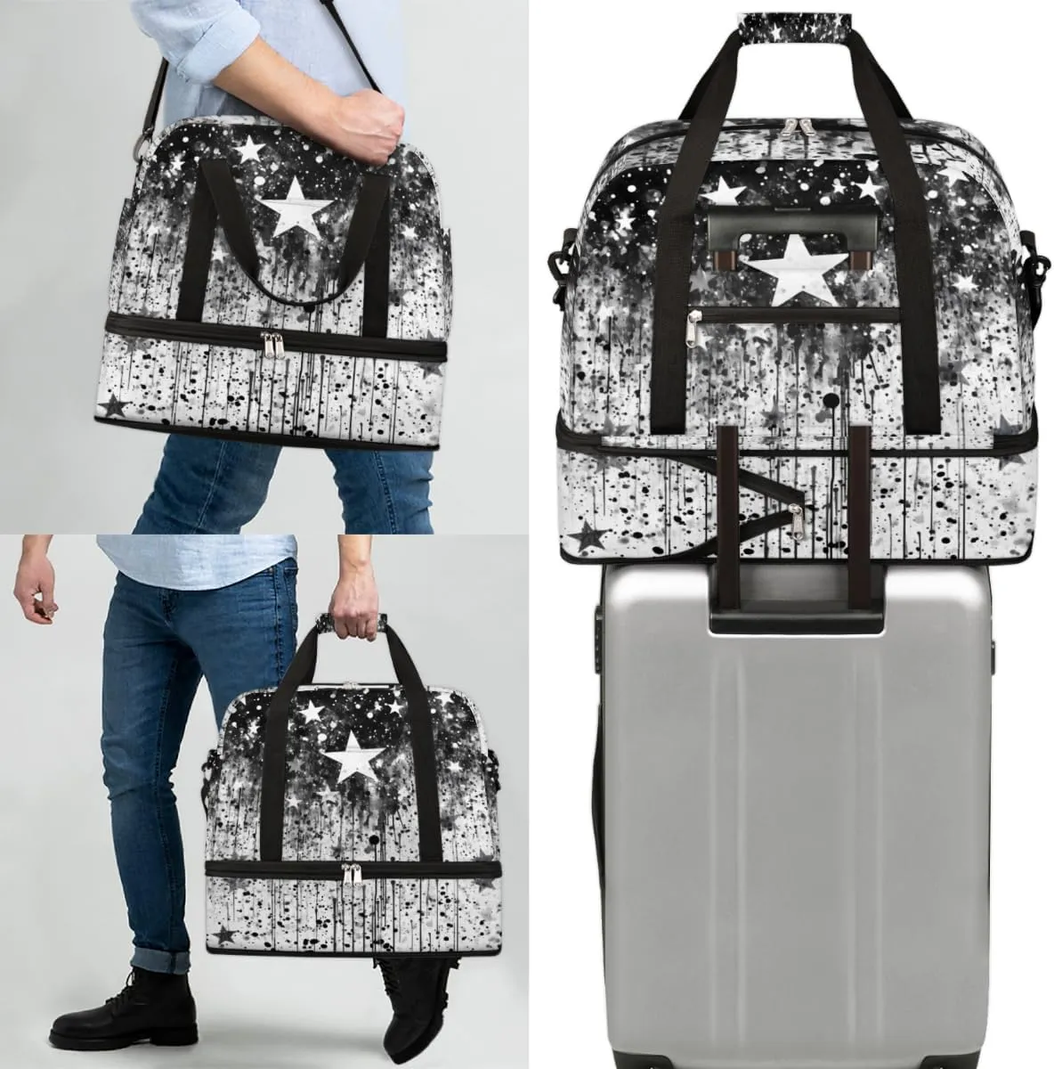 QsirBC Fun Skull Theme Gym Bag for Women Duffle Tote with Shoes Compartment Men Weekender Duffel