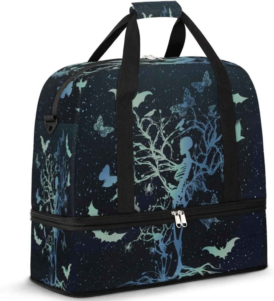 QsirBC Fun Skull Theme Gym Bag for Women Duffle Tote with Shoes Compartment Men Weekender Duffel