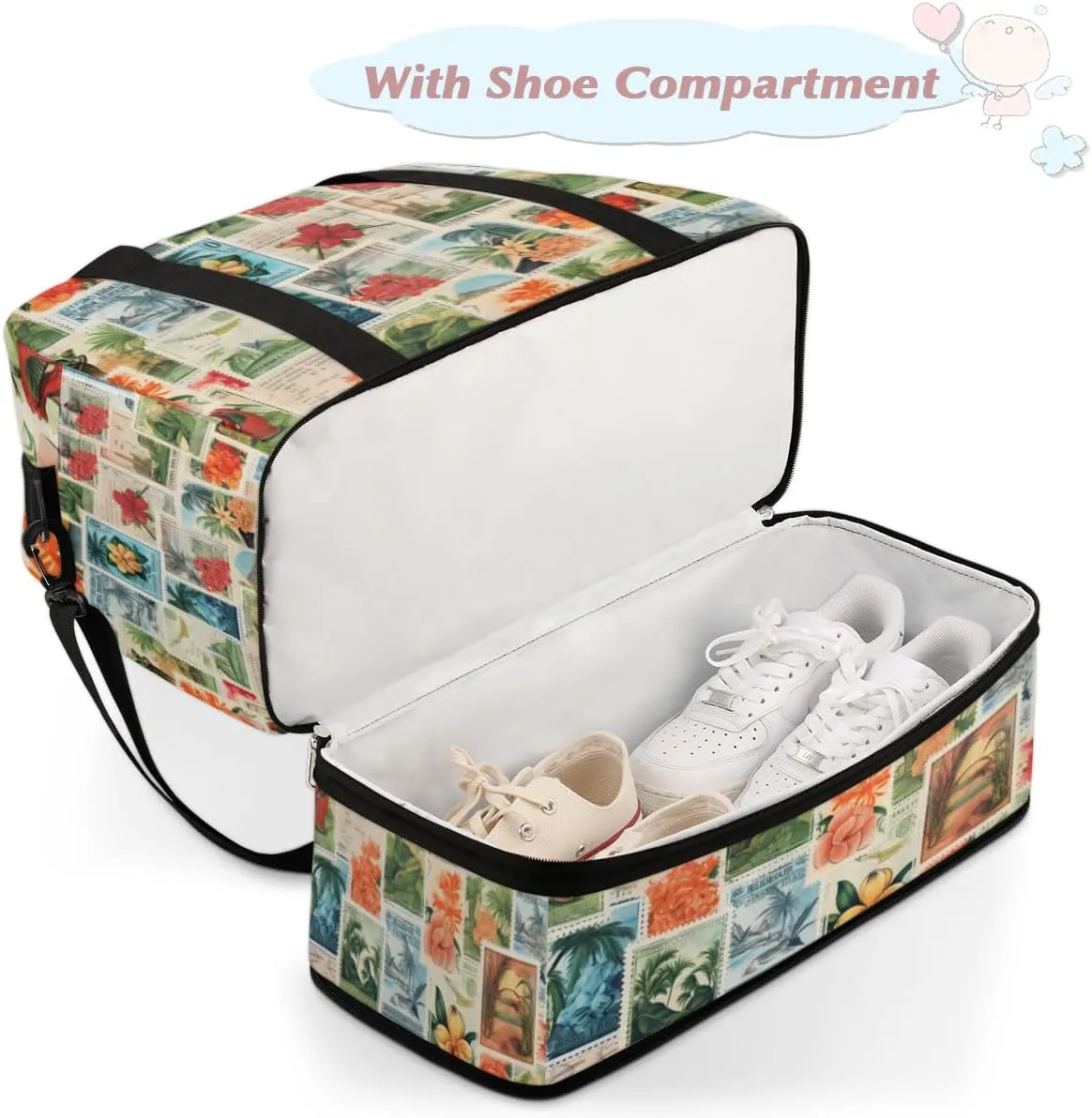 QsirBC Fun Skull Theme Gym Bag for Women Duffle Tote with Shoes Compartment Men Weekender Duffel