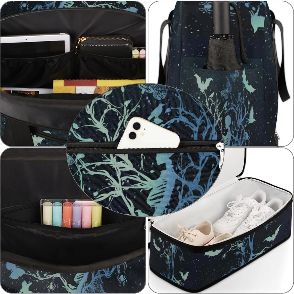 QsirBC Fun Skull Theme Gym Bag for Women Duffle Tote with Shoes Compartment Men Weekender Duffel