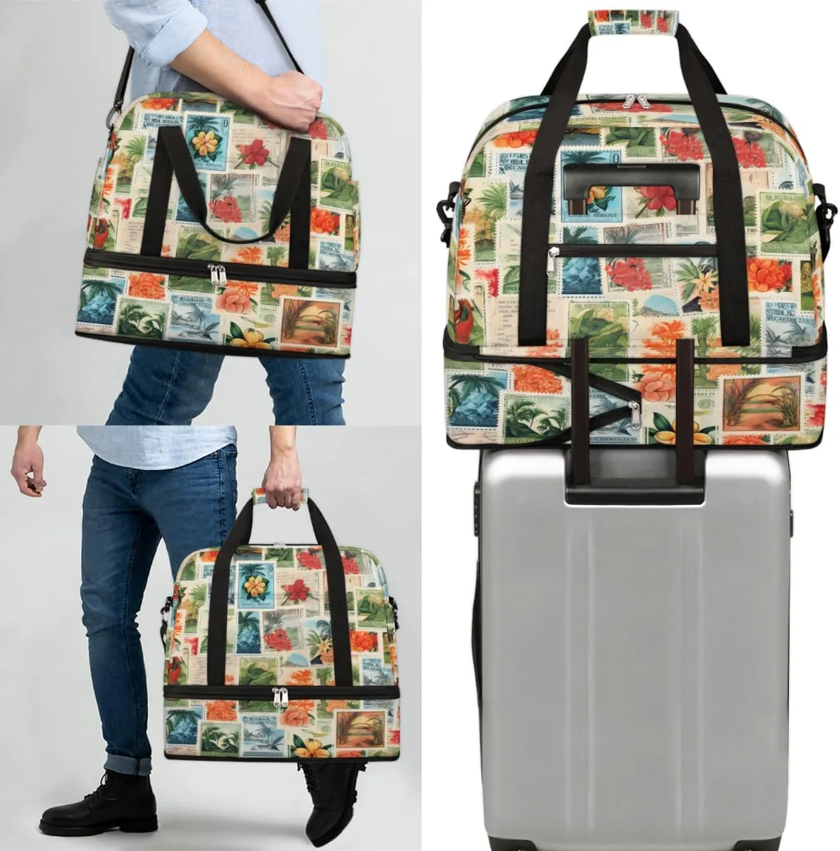 QsirBC Fun Skull Theme Gym Bag for Women Duffle Tote with Shoes Compartment Men Weekender Duffel