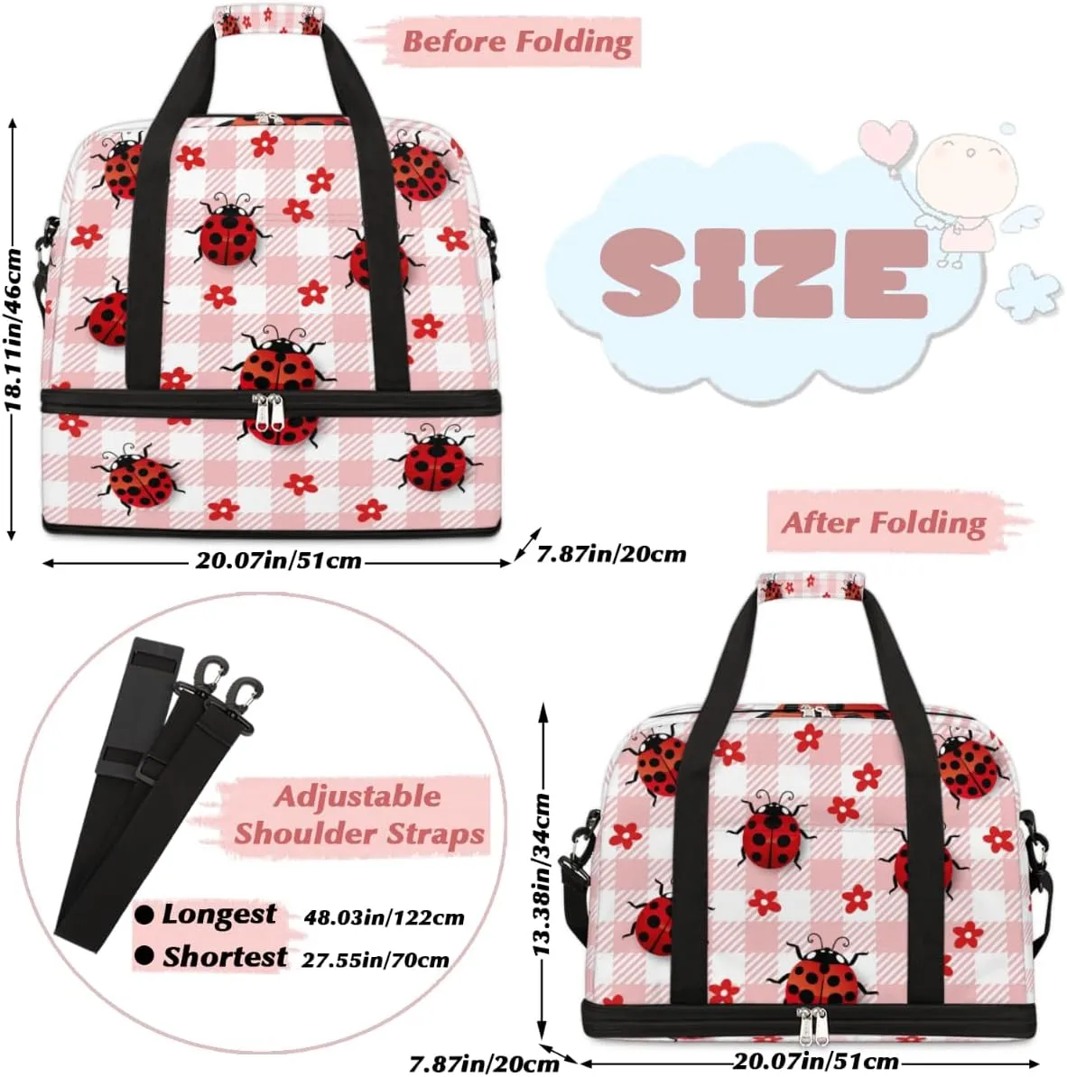 QsirBC Grid Pattern Decor Gym Bag for Women Duffle Tote with Shoes Compartment Men Weekender Duffel