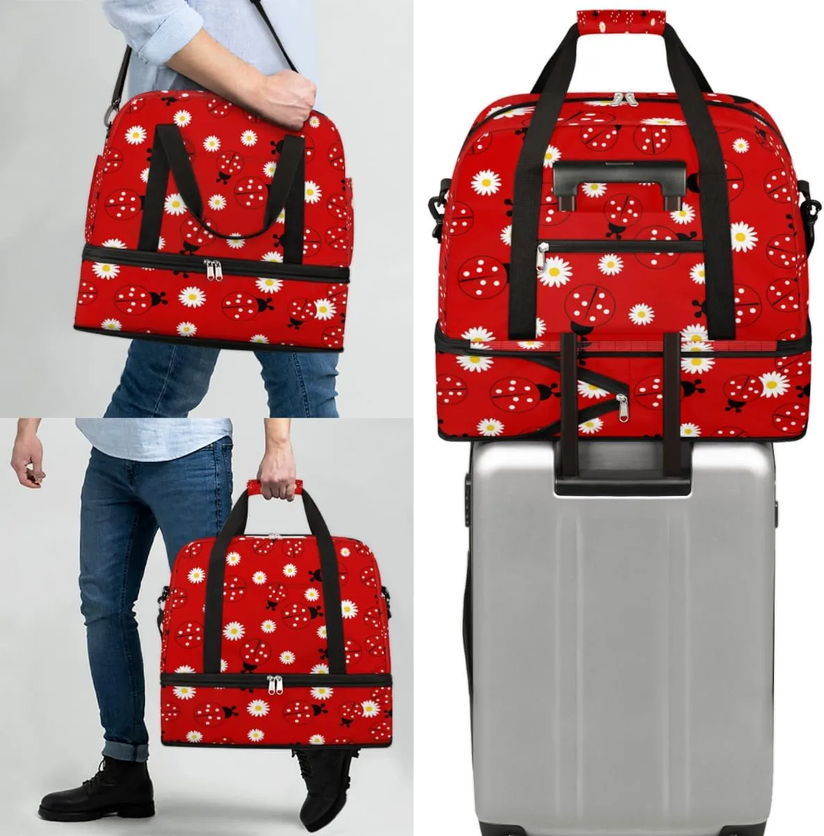 QsirBC Grid Pattern Decor Gym Bag for Women Duffle Tote with Shoes Compartment Men Weekender Duffel