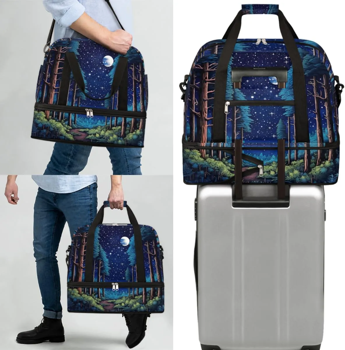 QsirBC Grid Pattern Decor Gym Bag for Women Duffle Tote with Shoes Compartment Men Weekender Duffel