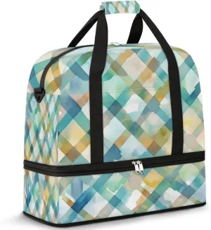 QsirBC Grid Pattern Decor Gym Bag for Women Duffle Tote with Shoes Compartment Men Weekender Duffel