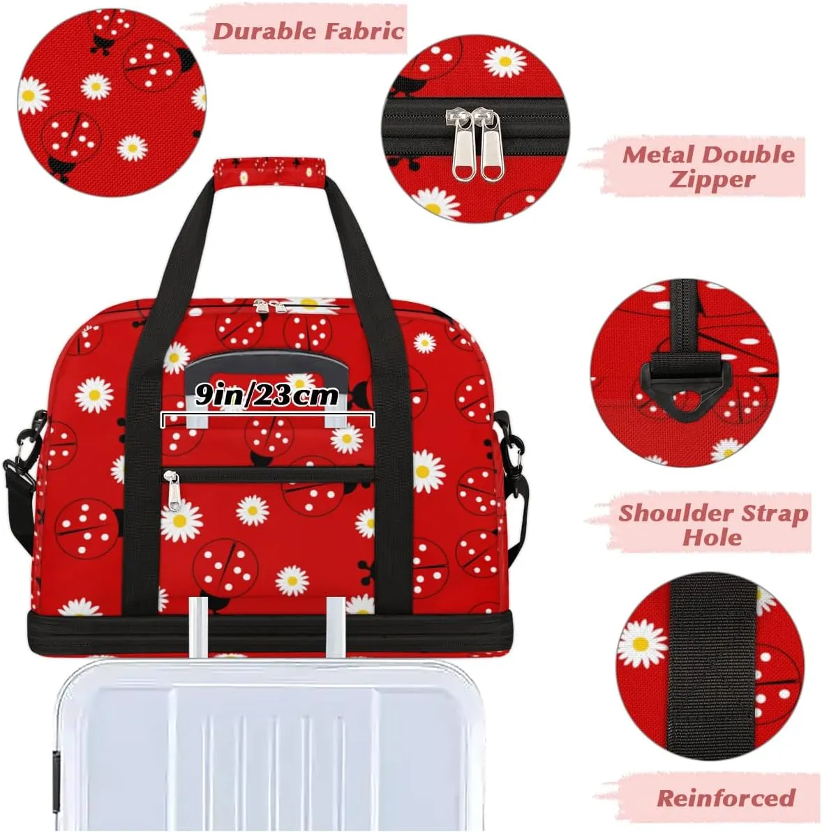 QsirBC Grid Pattern Decor Gym Bag for Women Duffle Tote with Shoes Compartment Men Weekender Duffel