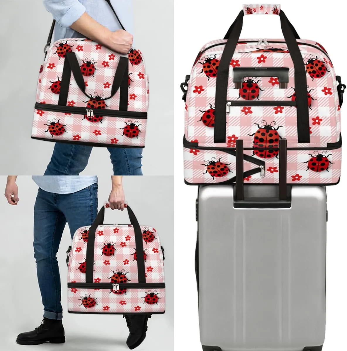 QsirBC Grid Pattern Decor Gym Bag for Women Duffle Tote with Shoes Compartment Men Weekender Duffel