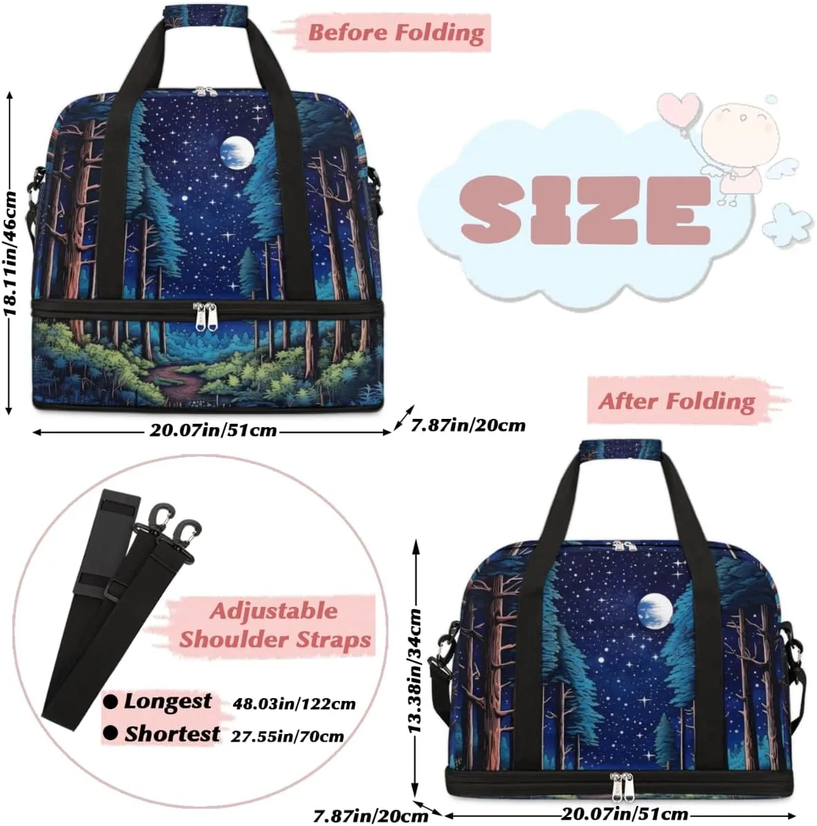 QsirBC Grid Pattern Decor Gym Bag for Women Duffle Tote with Shoes Compartment Men Weekender Duffel