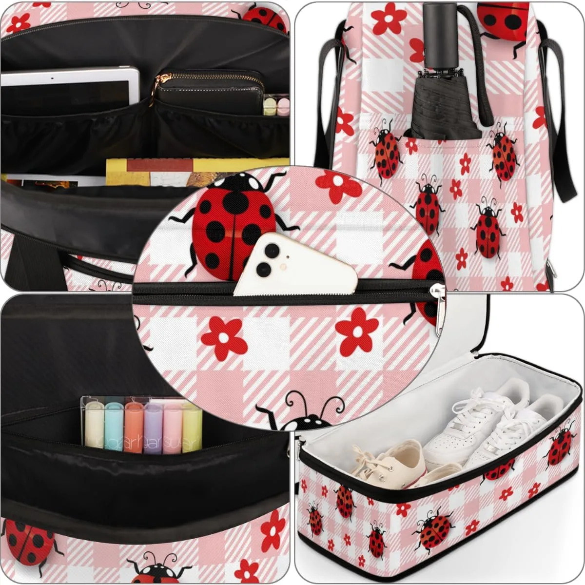 QsirBC Grid Pattern Decor Gym Bag for Women Duffle Tote with Shoes Compartment Men Weekender Duffel