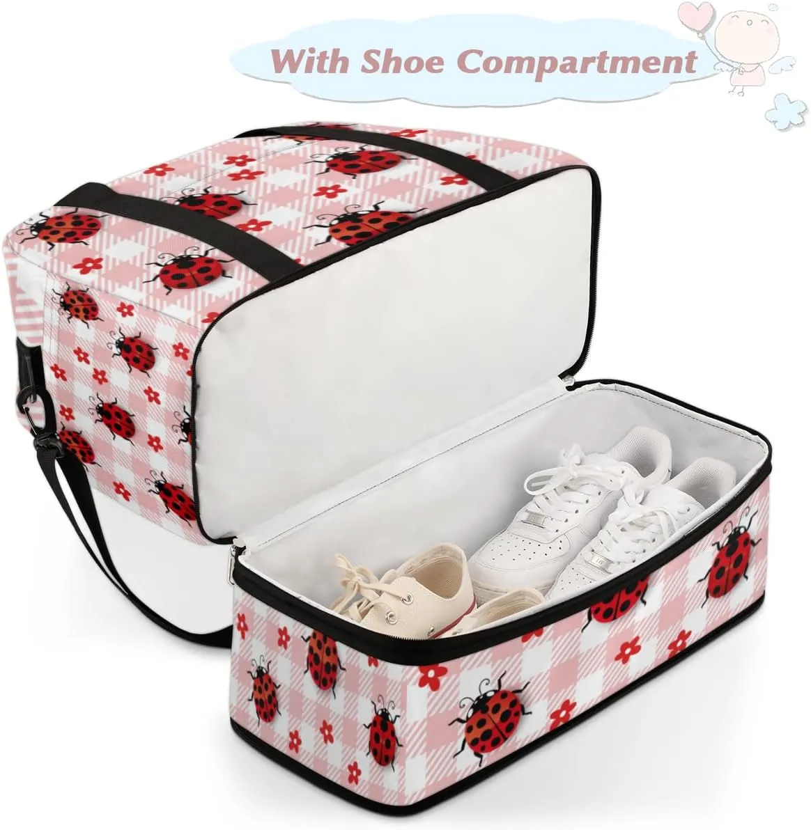 QsirBC Grid Pattern Decor Gym Bag for Women Duffle Tote with Shoes Compartment Men Weekender Duffel