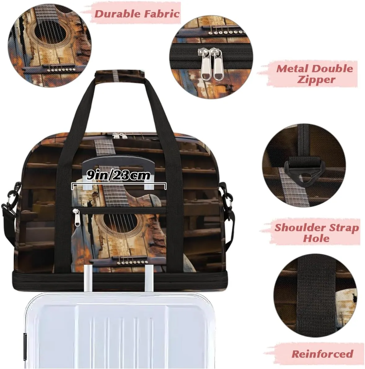 QsirBC Grid Pattern Decor Gym Bag for Women Duffle Tote with Shoes Compartment Men Weekender Duffel