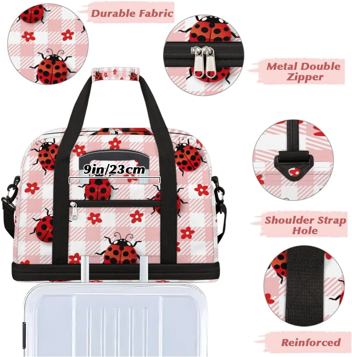 QsirBC Grid Pattern Decor Gym Bag for Women Duffle Tote with Shoes Compartment Men Weekender Duffel