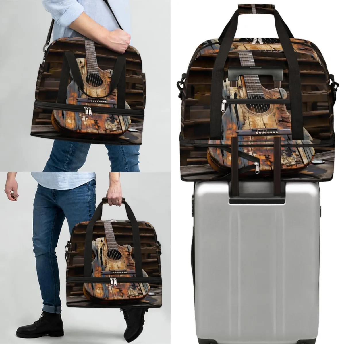 QsirBC Grid Pattern Decor Gym Bag for Women Duffle Tote with Shoes Compartment Men Weekender Duffel