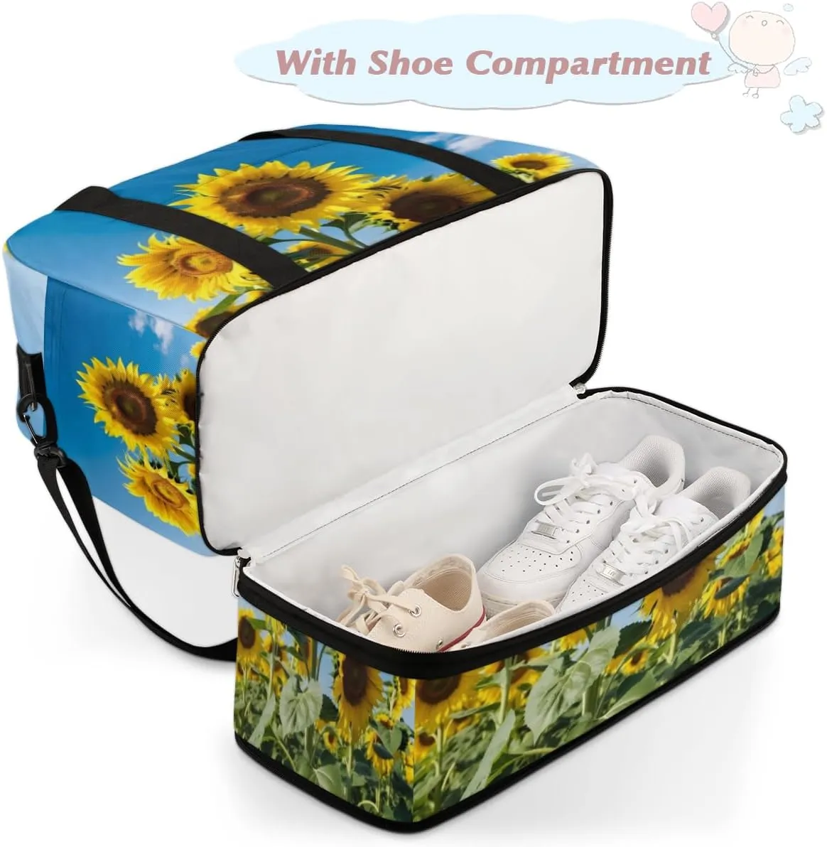QsirBC Grid Pattern Decor Gym Bag for Women Duffle Tote with Shoes Compartment Men Weekender Duffel