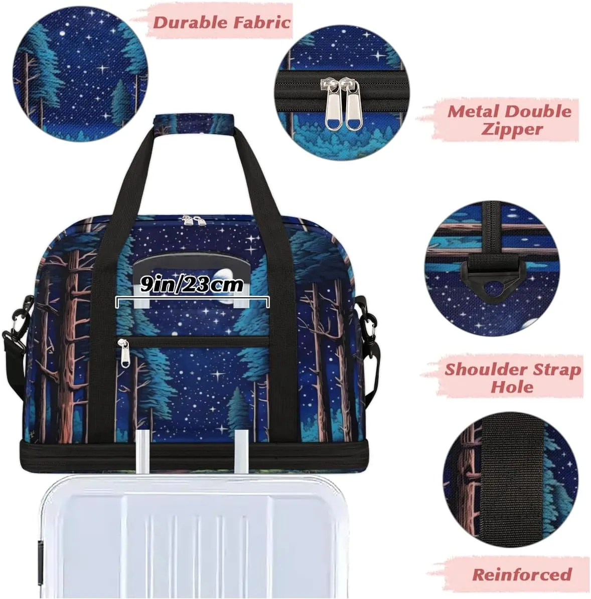 QsirBC Grid Pattern Decor Gym Bag for Women Duffle Tote with Shoes Compartment Men Weekender Duffel