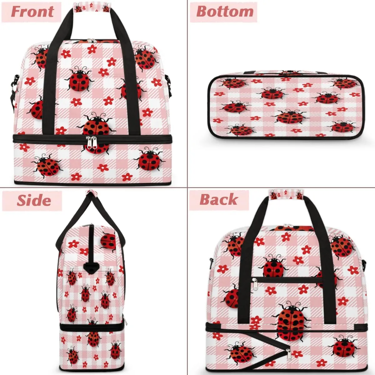 QsirBC Grid Pattern Decor Gym Bag for Women Duffle Tote with Shoes Compartment Men Weekender Duffel