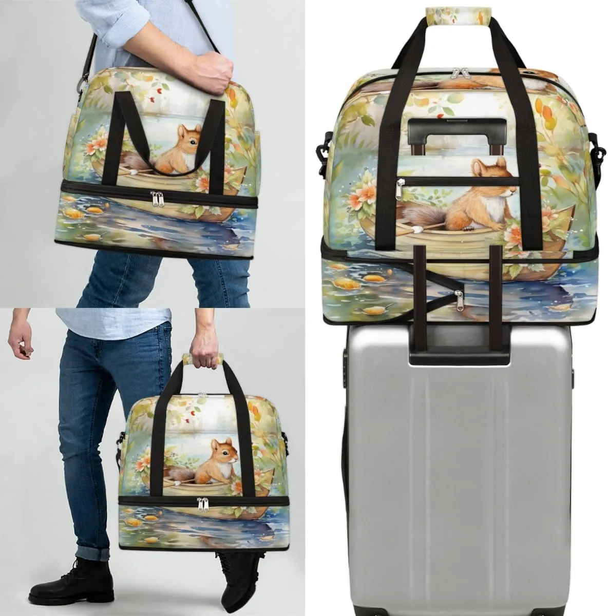 QsirBC Modern Eiffel Tower Design Gym Bag for Women Duffle Tote with Shoes Compartment Men Weekender Duffel