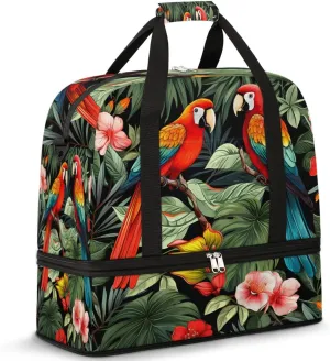 QsirBC Parrot Cute Style Gym Bag for Women Duffle Tote with Shoes Compartment Men Weekender Duffel for Dance Travel Sports Swimming Overnight