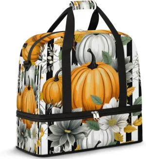 QsirBC Pumpkin Funny Gym Bag for Women Duffle Tote with Shoes Compartment Men Weekender Duffel