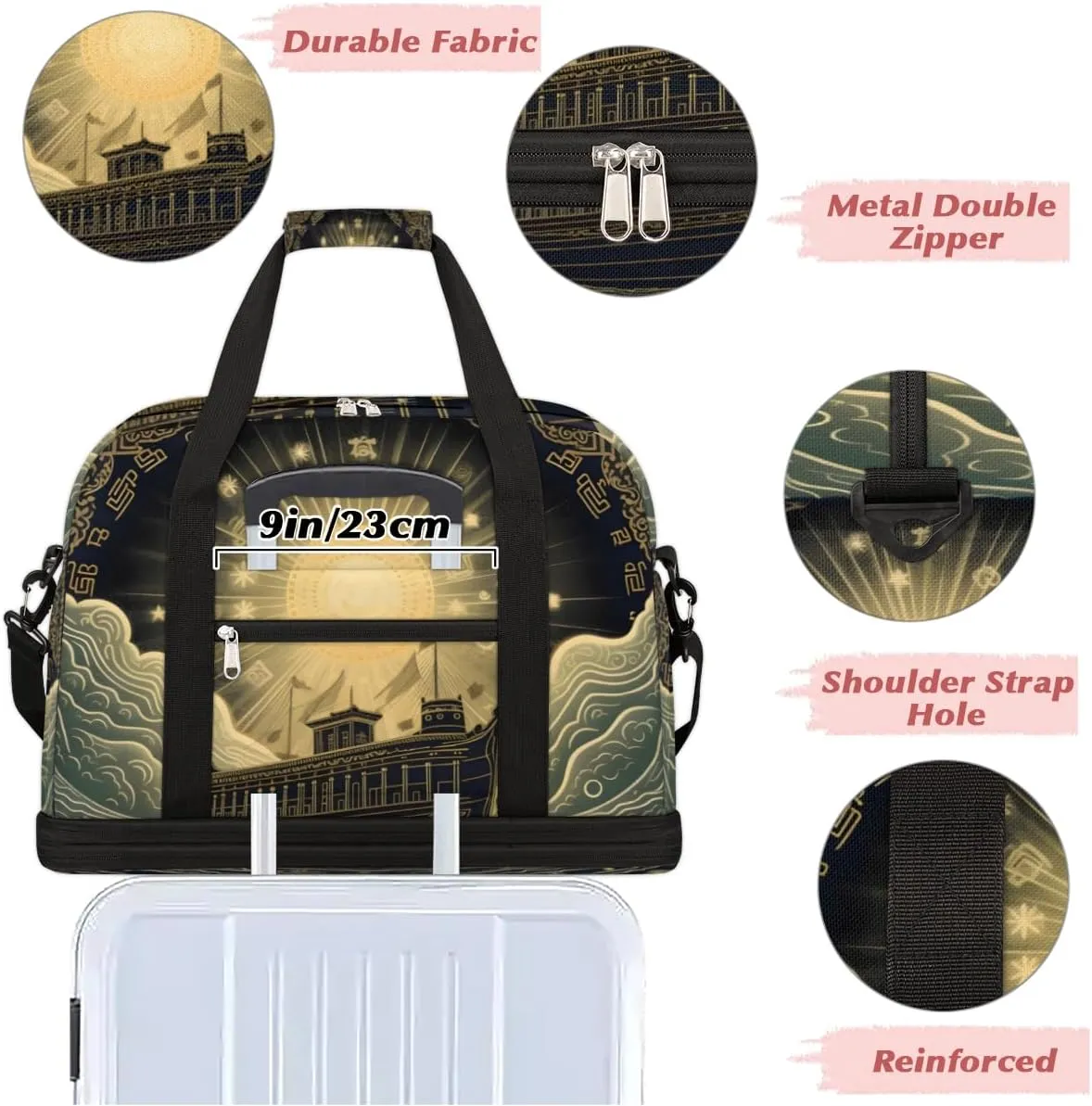 QsirBC Pumpkin Funny Gym Bag for Women Duffle Tote with Shoes Compartment Men Weekender Duffel