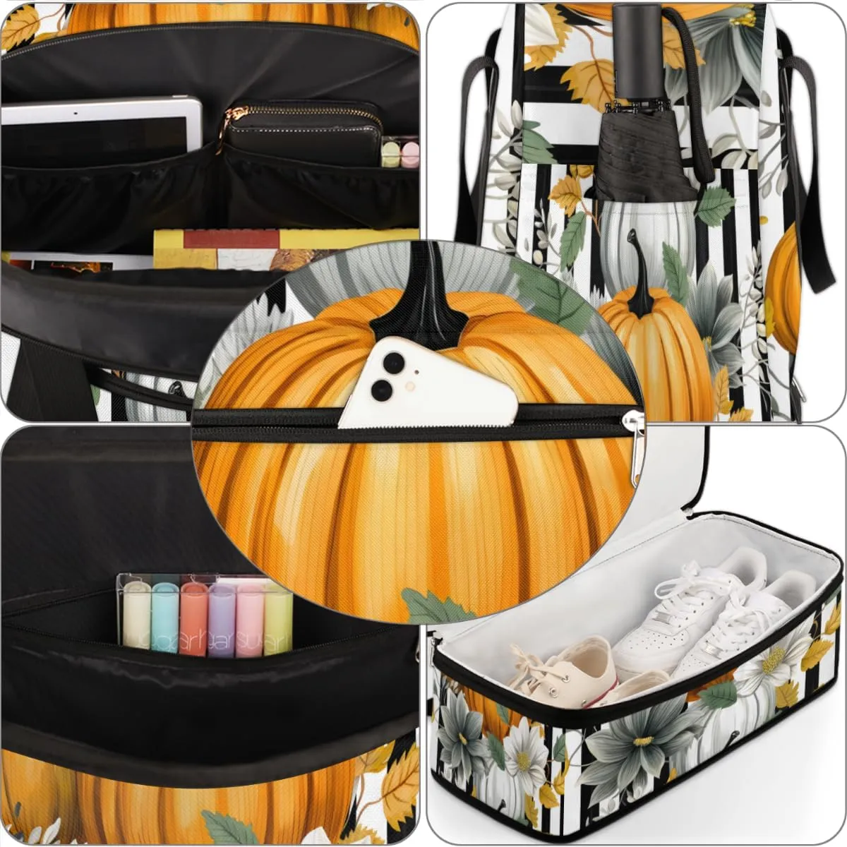 QsirBC Pumpkin Funny Gym Bag for Women Duffle Tote with Shoes Compartment Men Weekender Duffel