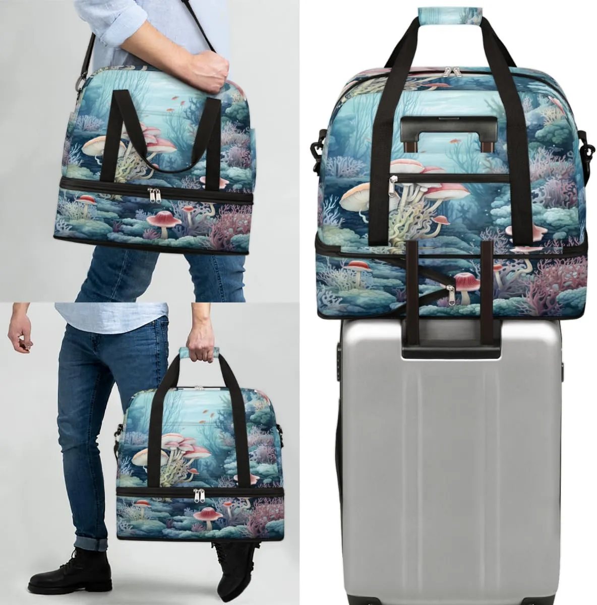 QsirBC Pumpkin Funny Gym Bag for Women Duffle Tote with Shoes Compartment Men Weekender Duffel