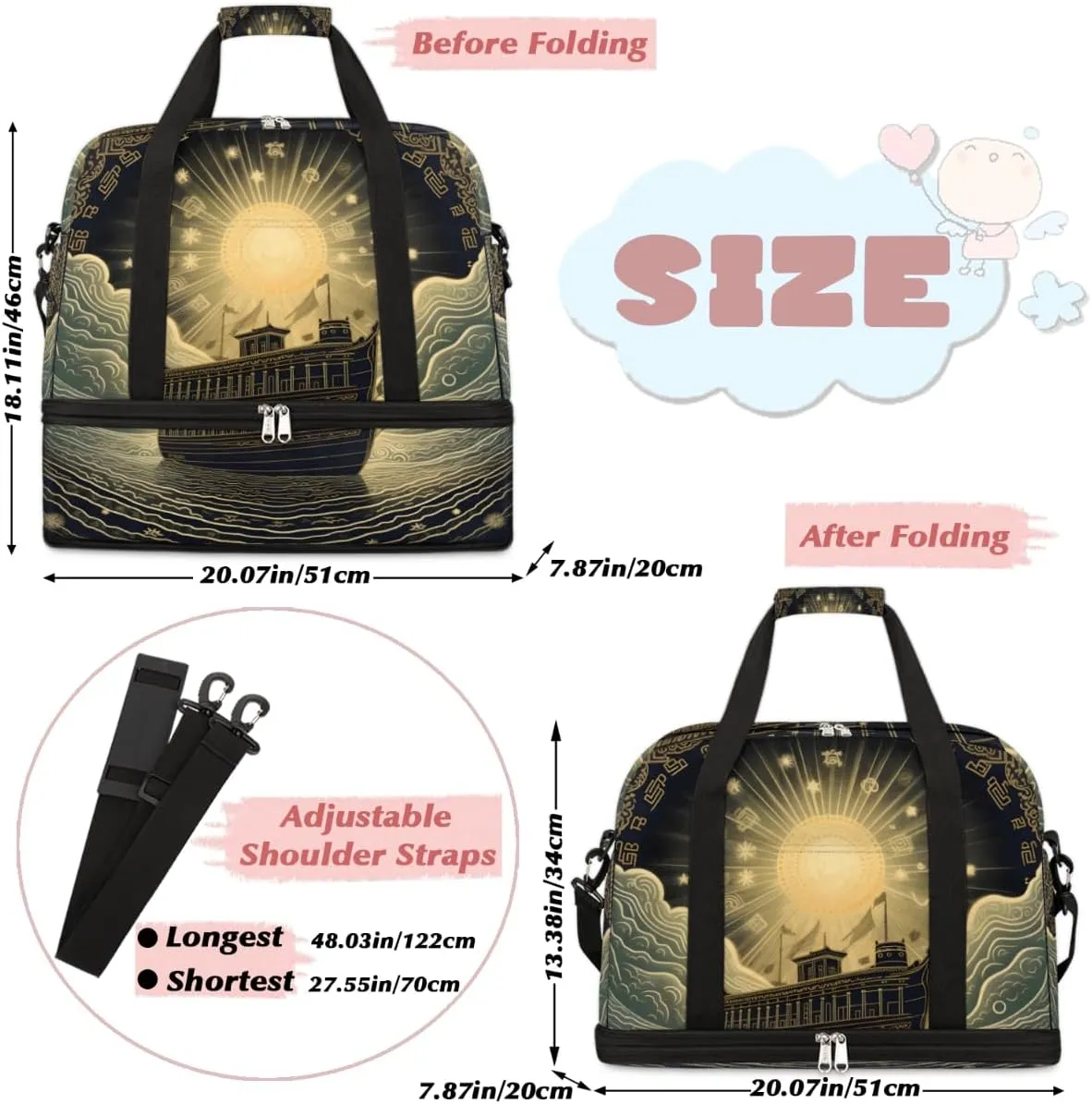 QsirBC Pumpkin Funny Gym Bag for Women Duffle Tote with Shoes Compartment Men Weekender Duffel