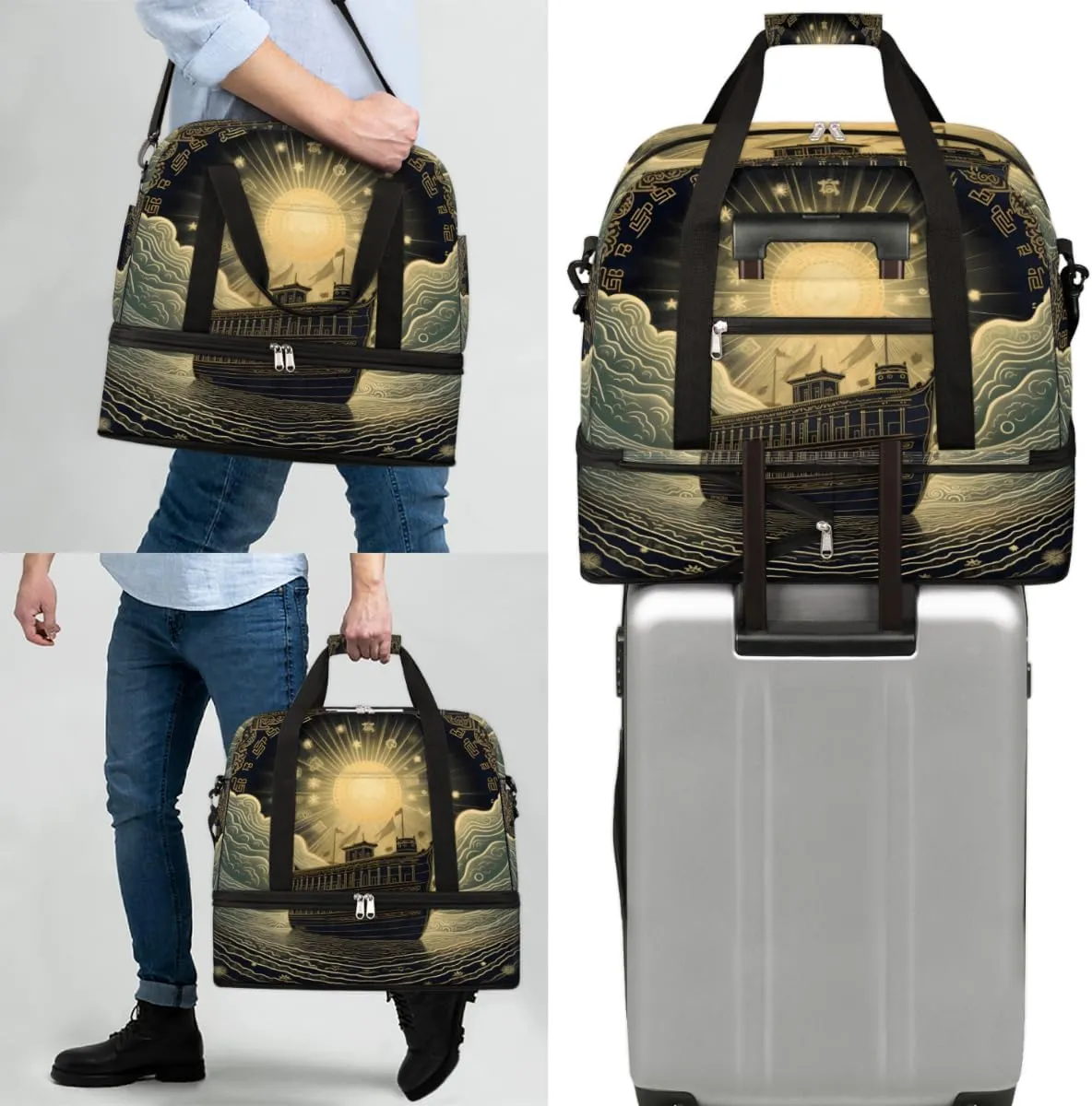 QsirBC Pumpkin Funny Gym Bag for Women Duffle Tote with Shoes Compartment Men Weekender Duffel