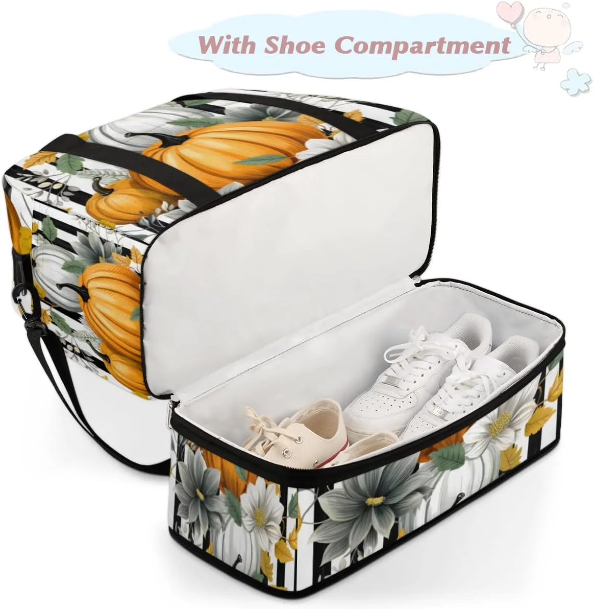 QsirBC Pumpkin Funny Gym Bag for Women Duffle Tote with Shoes Compartment Men Weekender Duffel