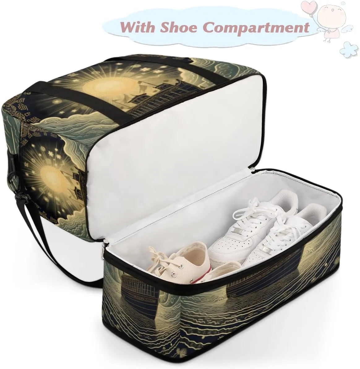 QsirBC Pumpkin Funny Gym Bag for Women Duffle Tote with Shoes Compartment Men Weekender Duffel