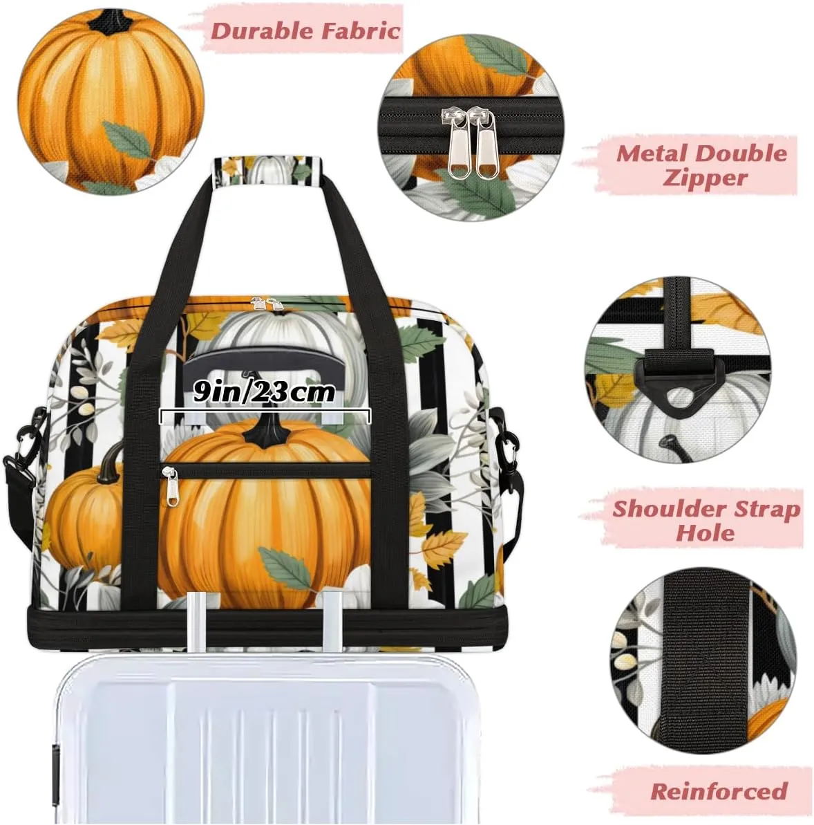 QsirBC Pumpkin Funny Gym Bag for Women Duffle Tote with Shoes Compartment Men Weekender Duffel