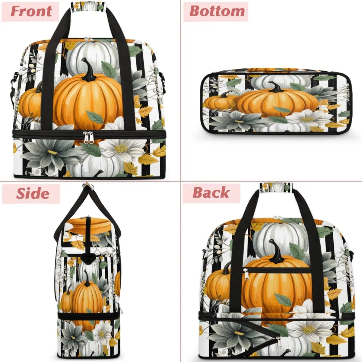 QsirBC Pumpkin Funny Gym Bag for Women Duffle Tote with Shoes Compartment Men Weekender Duffel
