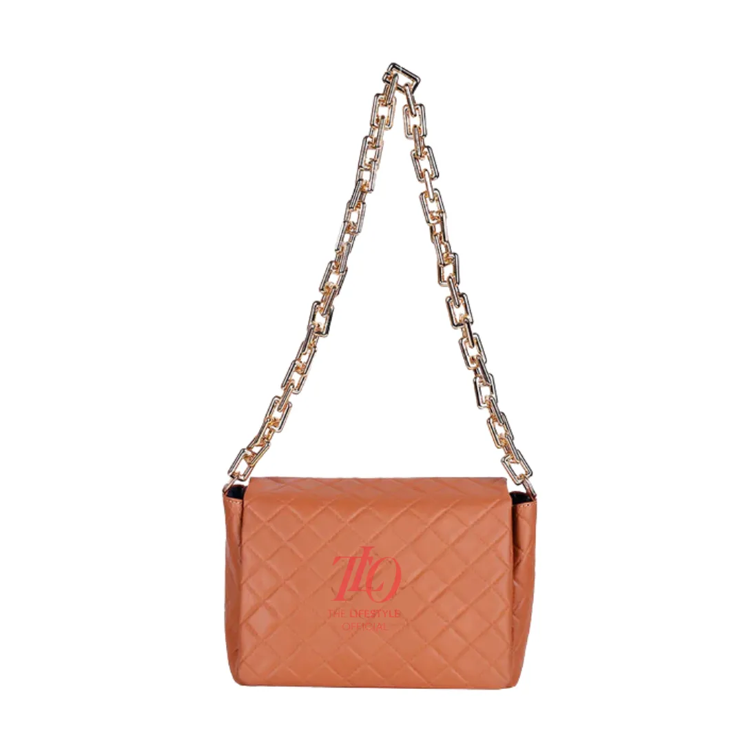 Quilted Chain Brown Shoulder Bag