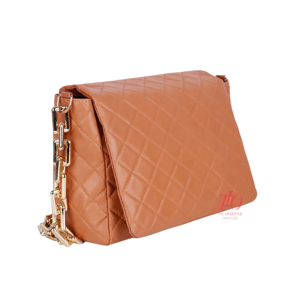 Quilted Chain Brown Shoulder Bag