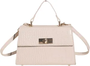 QWINEE Women's Elegant PU Leather Crossbody Bag Double Handle Crocodile Embossed Small Shoulder Bag