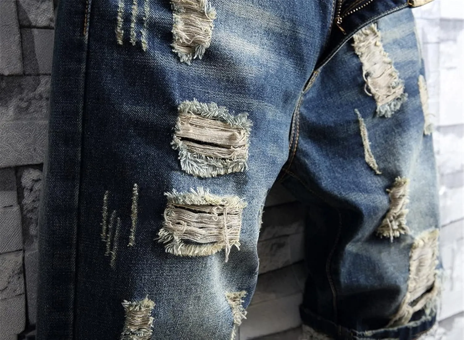 QZH.DUAO Men's Ripped Denim Shorts & Jeans Summer Casual Classic Straight Distressed Ripped Short Jeans