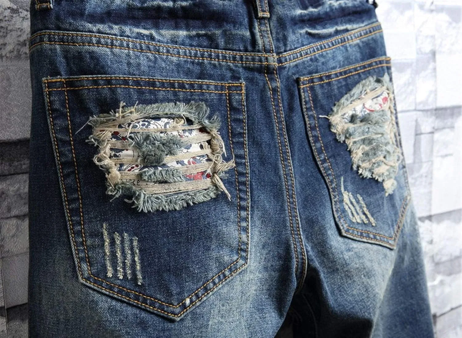 QZH.DUAO Men's Ripped Denim Shorts & Jeans Summer Casual Classic Straight Distressed Ripped Short Jeans