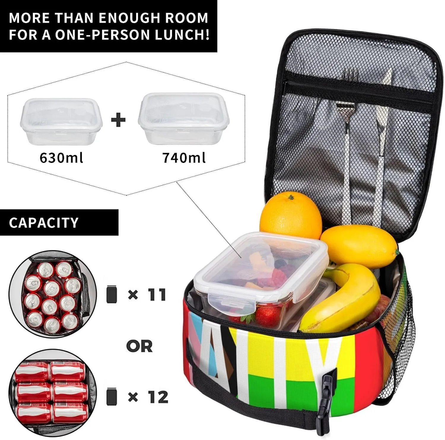 Rainbow Progress Pride Flag ALLY Insulated Lunch Bag Reusable Lunch Box Picnic Organizer Portable Tote Bags Thermal Container Ice Pack Food Handbag for Work Travel Gym