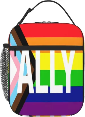Rainbow Progress Pride Flag ALLY Insulated Lunch Bag Reusable Lunch Box Picnic Organizer Portable Tote Bags Thermal Container Ice Pack Food Handbag for Work Travel Gym