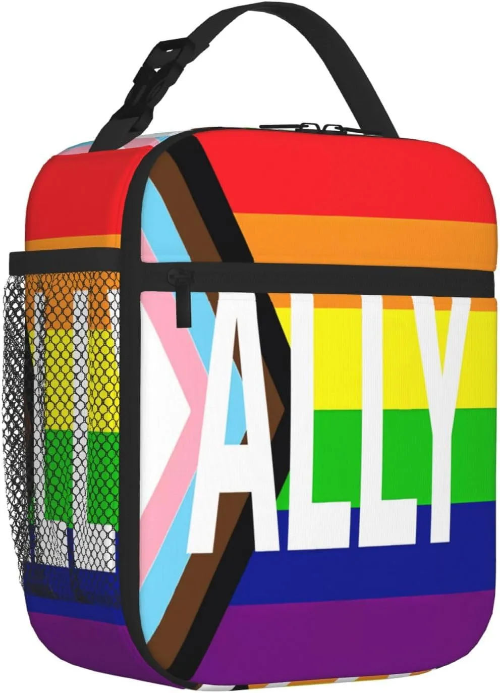 Rainbow Progress Pride Flag ALLY Insulated Lunch Bag Reusable Lunch Box Picnic Organizer Portable Tote Bags Thermal Container Ice Pack Food Handbag for Work Travel Gym