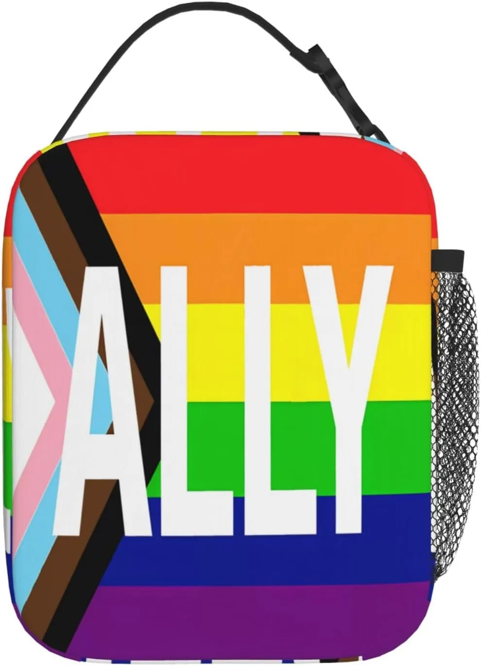 Rainbow Progress Pride Flag ALLY Insulated Lunch Bag Reusable Lunch Box Picnic Organizer Portable Tote Bags Thermal Container Ice Pack Food Handbag for Work Travel Gym