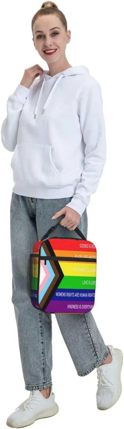 Rainbow Progress Pride Flag Kindness Is Everything Insulated Lunch Bag Reusable Lunch Box Picnic Organizer Portable Tote Bags Thermal Container Ice Pack Food Handbag for Work Travel Gym